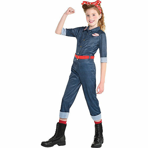 Child Rosie the Riveter Denim Jumpsuit Costume