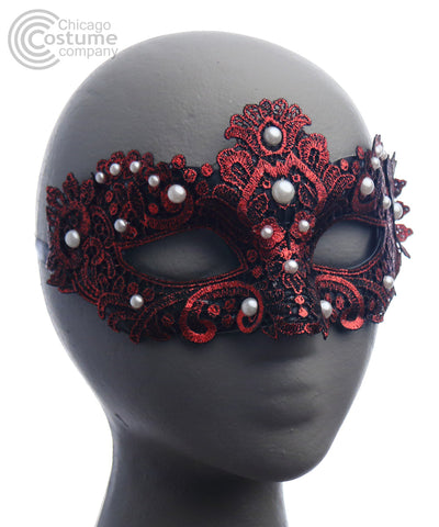 Brisa Fabric Eye Mask w/ Pearls Red
