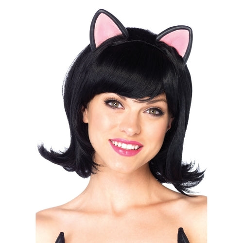 Kitty Kat Bob Wig with Attached Ears-Black