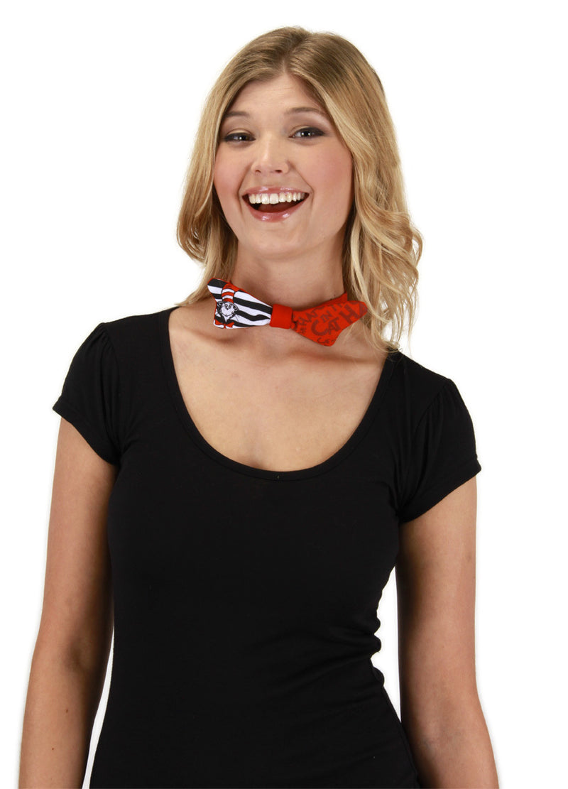 woman with The Cat in the Hat Mismatched Bow Tie