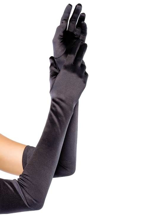 Black Extra Long Satin Gloves