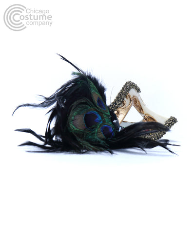 rainbow peacock feather gold masquerade mask