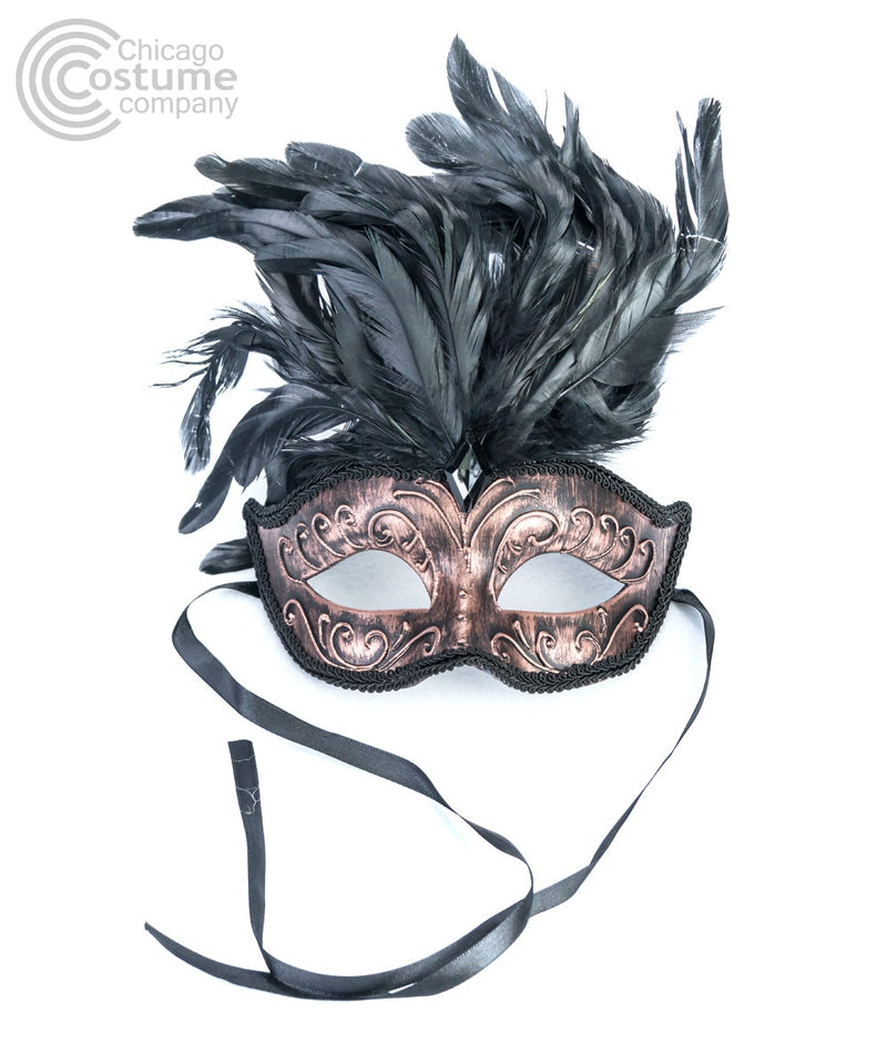 bronze black feathers jewel masquerade mask