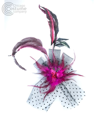 Feather Hair Clip Black and Fuchsia 1920's Roaring Twenties Accessory  