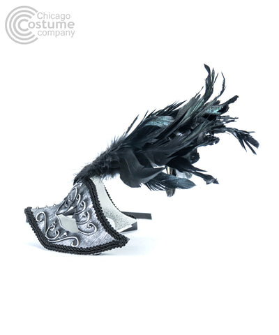 silver black feathers jewel masquerade mask