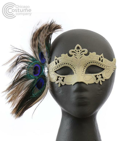 Tiffany Eye Mask with Feathers-White