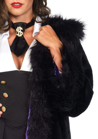 Black Faux Fur Coat with Satin Purple Lining