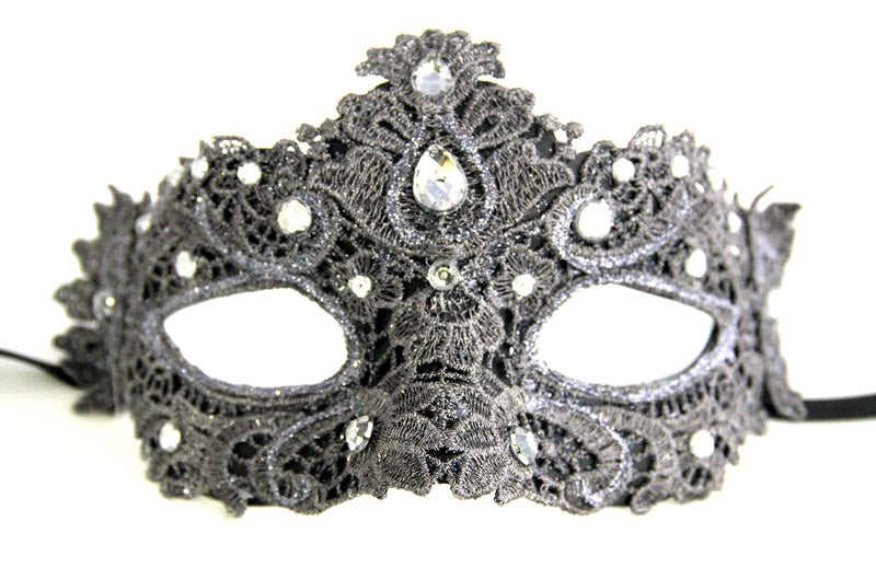 gun metal gray lace jewel black masquerade mask