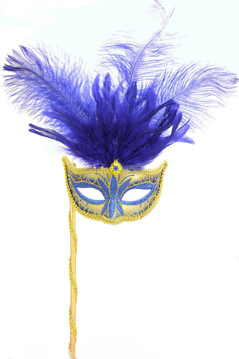Extreme Party Mask with stick- Gold/Blue