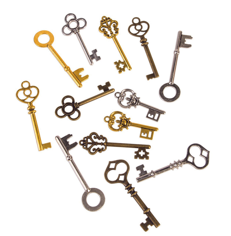 bag of keys gold silver brass steampunk
