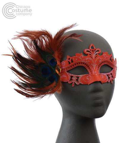 Tiffany Eye Mask with Feathers-Orange