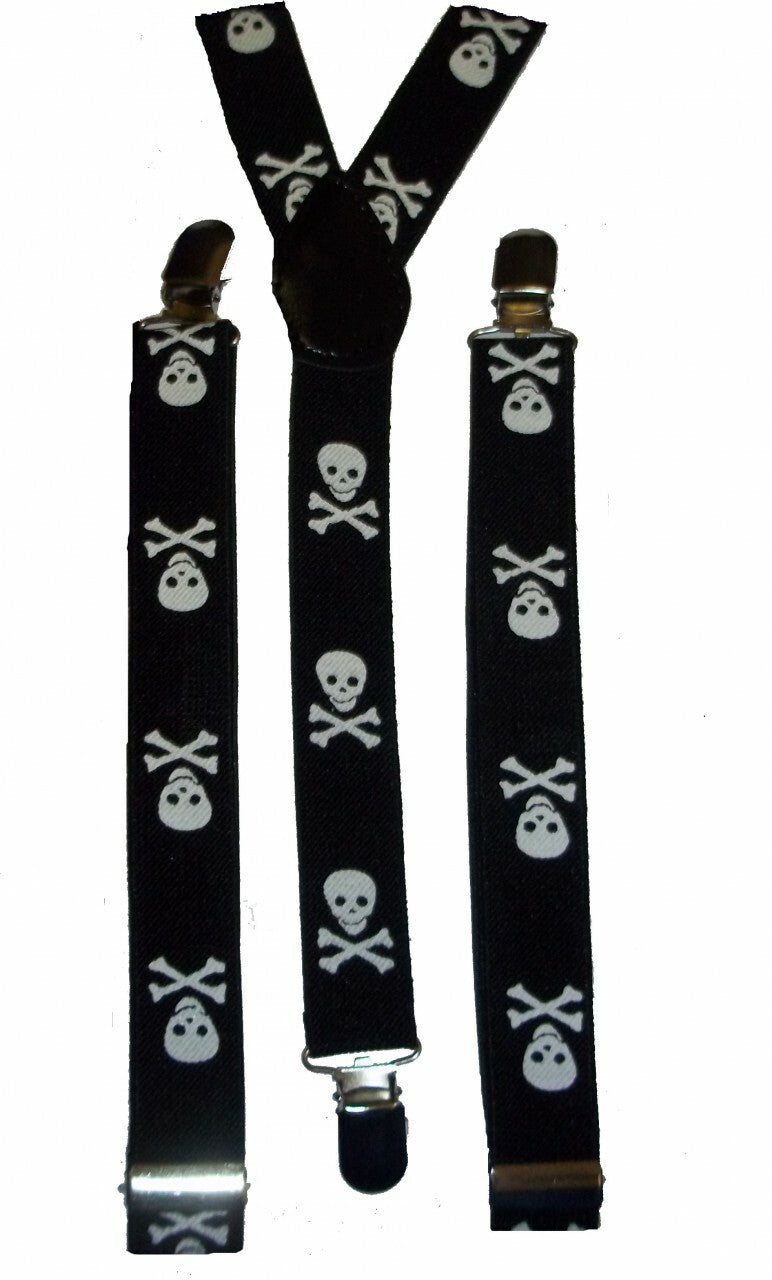 Skull & Crossbones Skinny Suspenders-Black and White