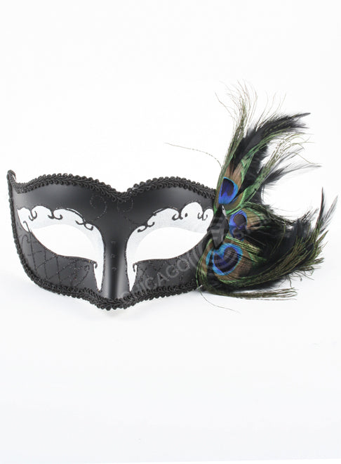 Raven Mask Black White Feathers Peacock