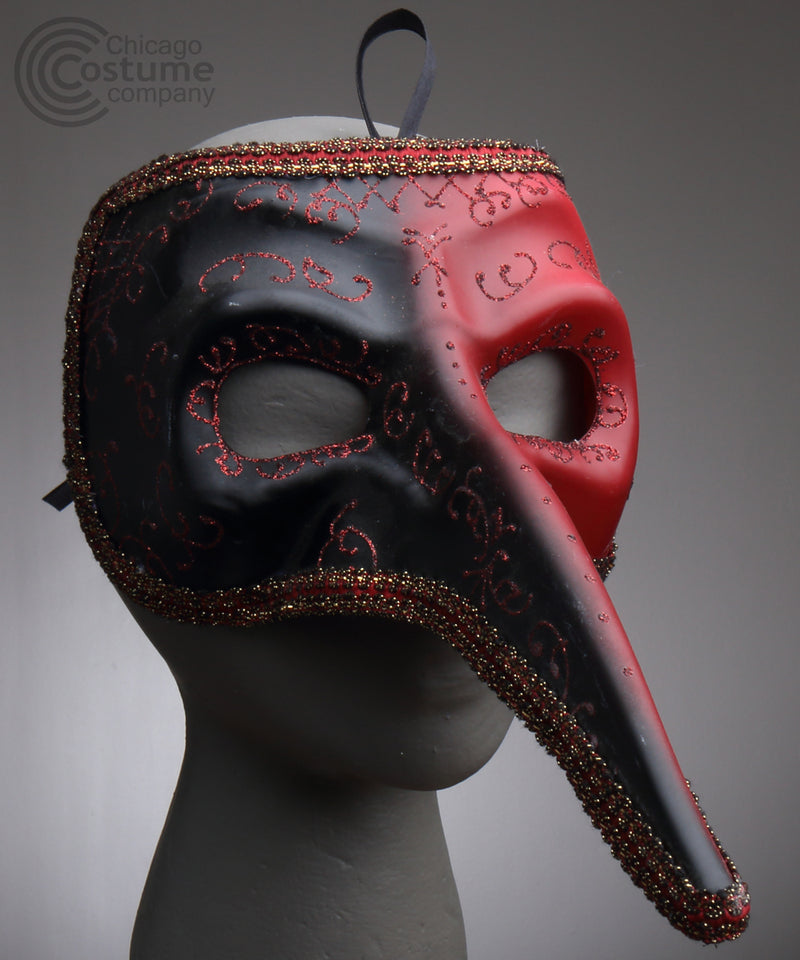 red and black glitter venetian mask