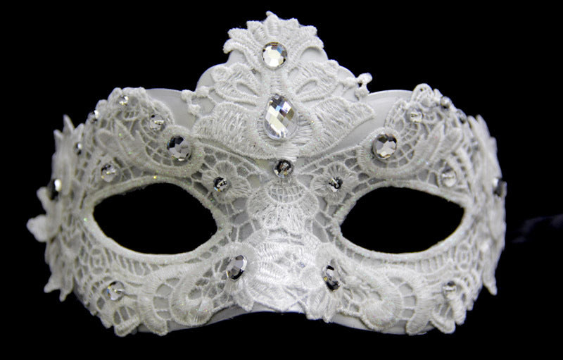 white lace jewel silver masquerade mask