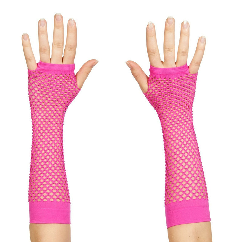 neon pimk adult fishnet 80s gloves
