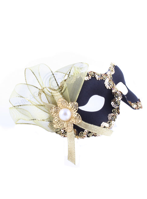Paulette Eye Mask Black Gold Sequins Ribbon Bow