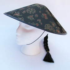 Chinese Hat with Braid - Black
