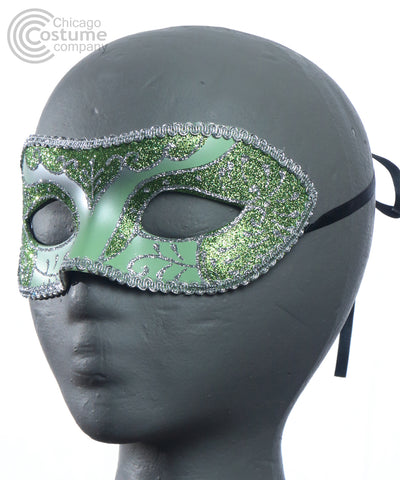 Carina Eye Mask Green Silver Trim Glitter