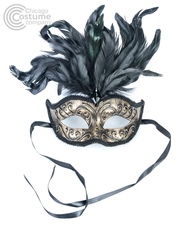 gold black feathers jewel masquerade mask