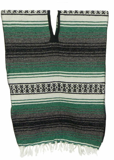 Green Striped Poncho w-Fringe