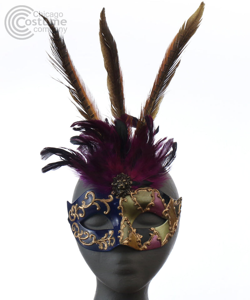Keikos Mask with Feather blue
