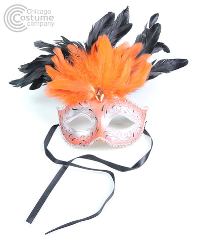 Ariana Masquerade Eye Mask with Feathers-Orange