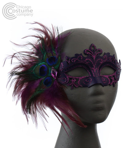 Tiffany Eye Mask with Feathers-Violet