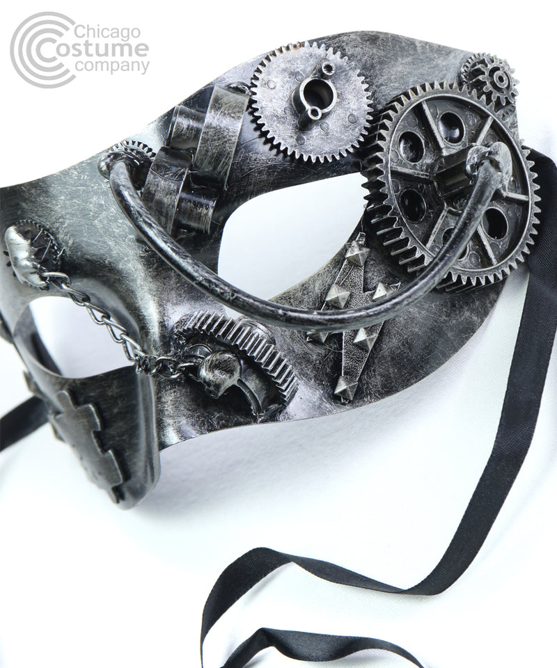 silver gear steampunk eye mask