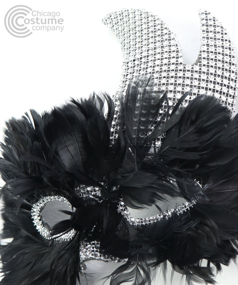 Black Feather Rhinestone Mask