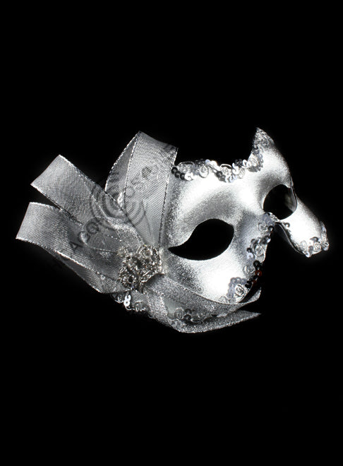 Princess Eye Mask Silver Ribbon Sequins