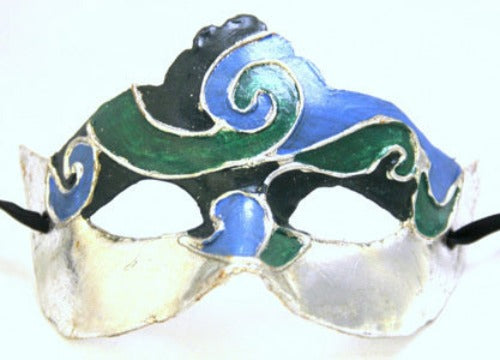 blue green silver masquerade eye mask