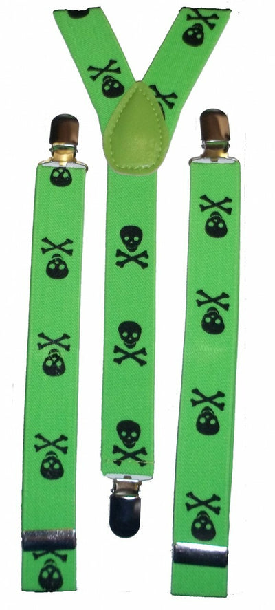 Skull & Crossbones Skinny Suspenders-Green and Black