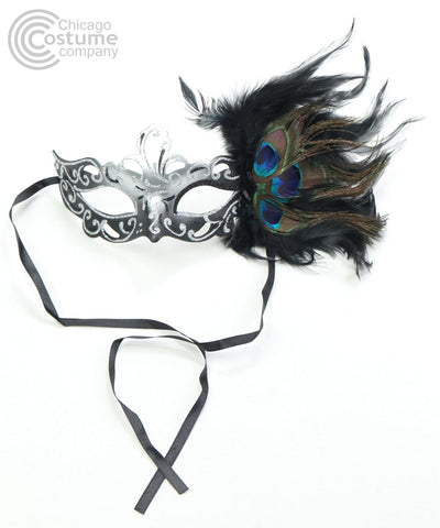 black silver glitter peacock feather masquerade mask