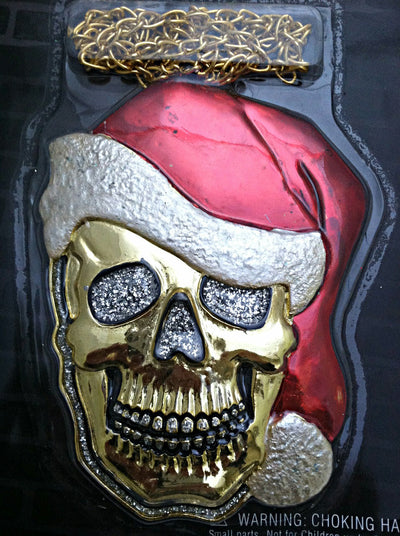 Bling Santa Medallion-Skull with Santa Hat