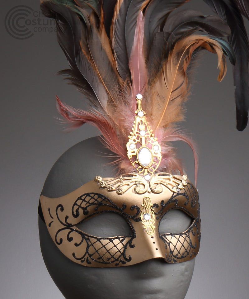 Nikki Eye Mask Brown Gold Feathers