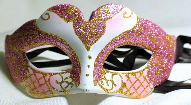 pink gold white glitter ornate masquerade mask