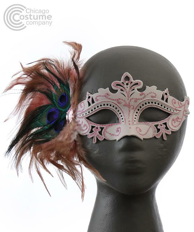 Tiffany Eye Mask with Feathers-Pink