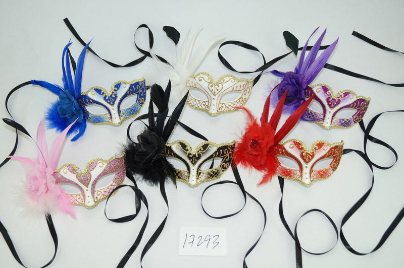 (Top) Blue, White, Purple (Bottom) Pink, Black, Red Eurotina Feather Mask