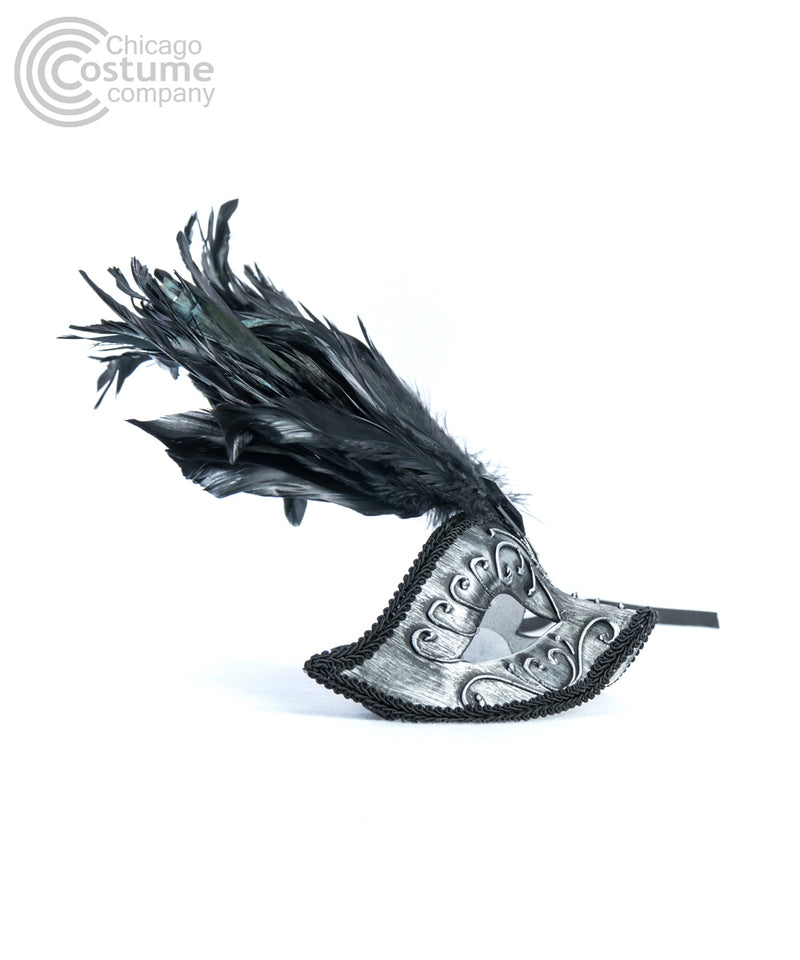 silver black feathers jewel masquerade mask