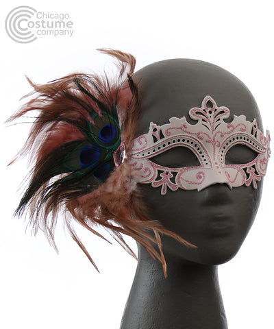 Tiffany Eye Mask with Feathers-Pink