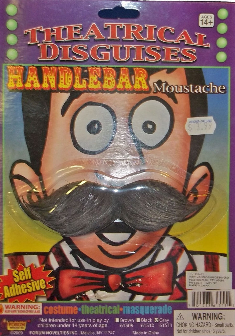 Theatrical Disguises Handlebar Moustache - Grey