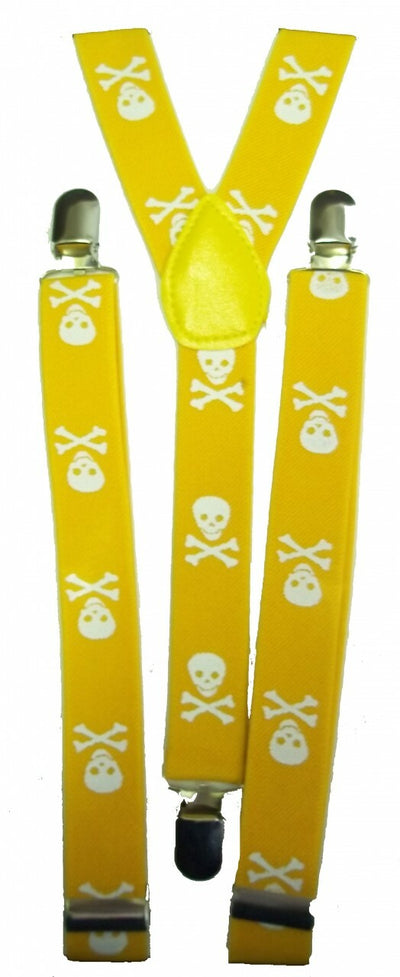 Skull & Crossbones Skinny Suspenders-Yellow and White