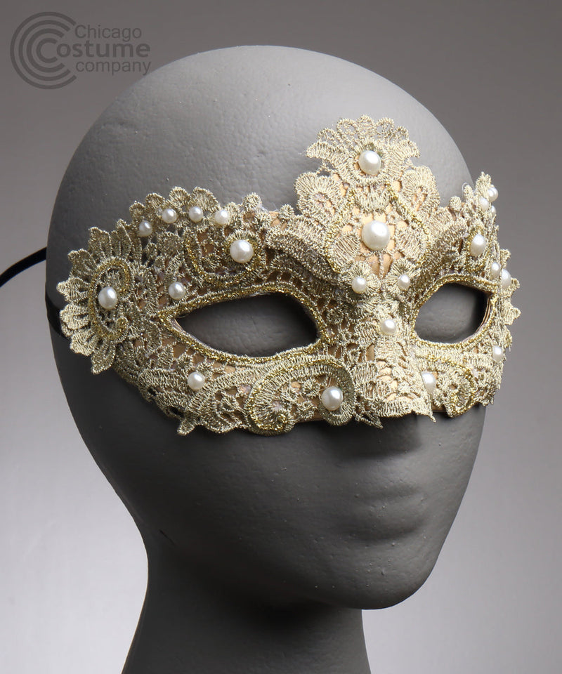 Brisa Fabric Eye Mask w/ Pearls Gold