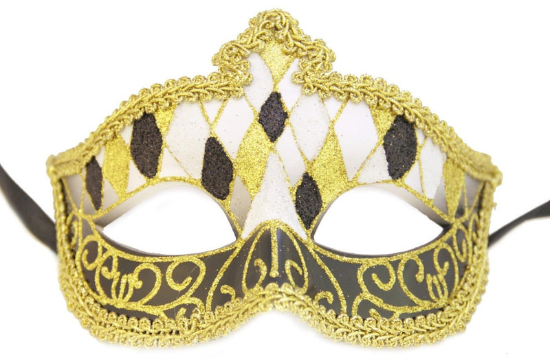 Marcello Eye Mask Black White Gold Trim