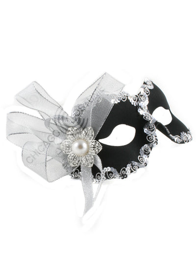 Paulette Eye Mask Black with Silver Rim and Bow