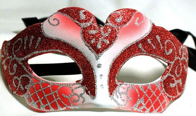 red white silver glitter ornate masquerade mask