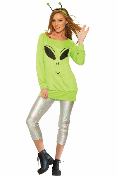 green alien sweatshirt and leggings and antenna