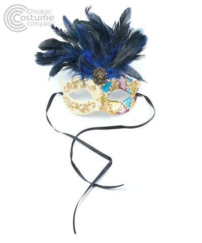 blue gold ivory multicolor feather lion masquerade mask