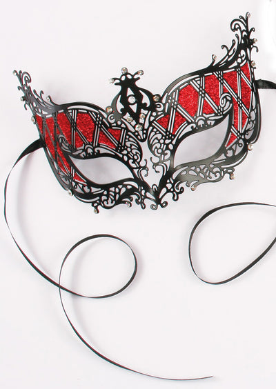 black red glitter metal masquerade eyemask